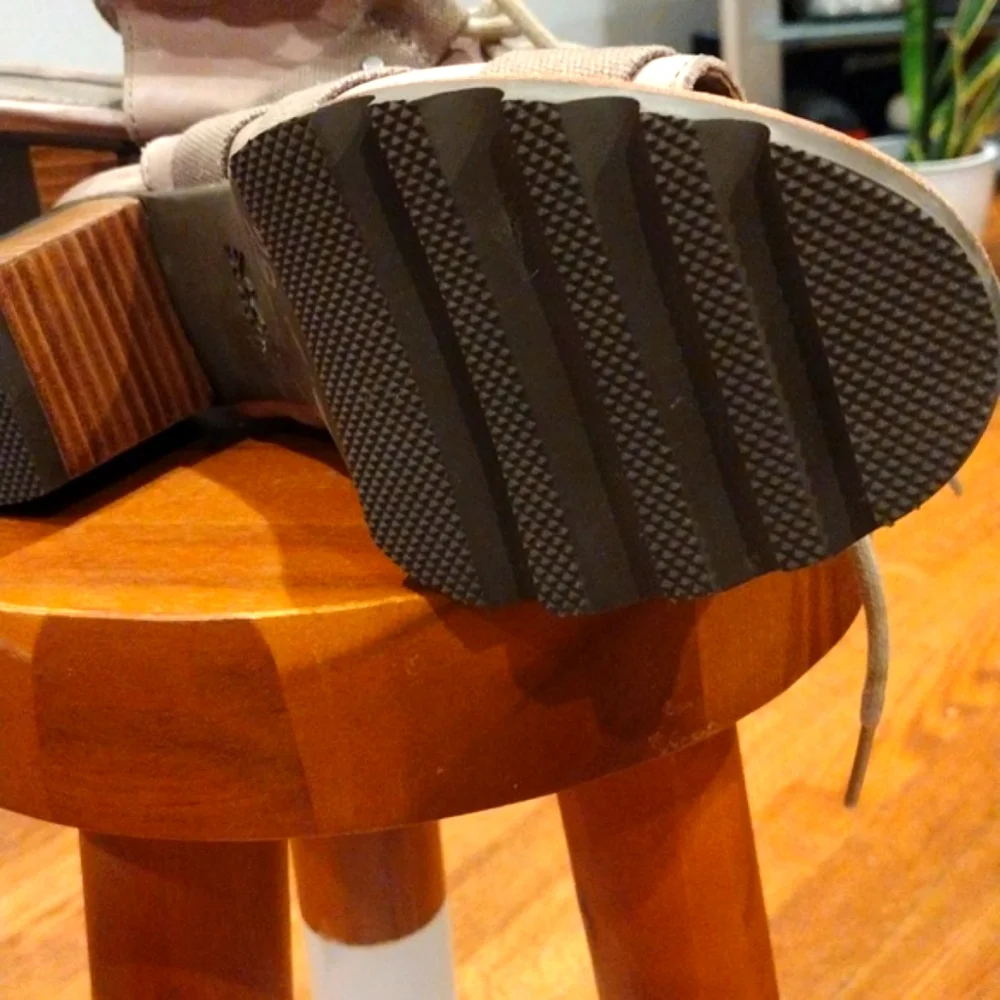 Tan Leather Chunky Wedges Size 8 Sorel Block Heels Canvas NWOT - Picture 8 of 10